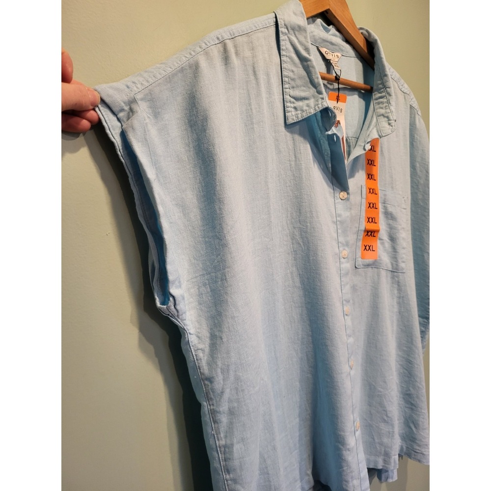 New Aqua Blue Linen Blend Boxy Oversized Button Up Shirt Orvis Sz 2X - Picture 2 of 7